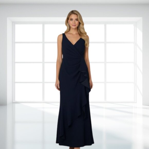 Betsy & Adam Dresses & Skirts - Betsy & Adam Navy Blue Ruffle High-Low Gown Size 14 NWT | Elegant Formal Dress